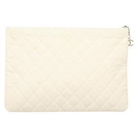 CHANEL Matelasse Clutch Bag Canvas White Silver CC Auth bs27077V - 0
