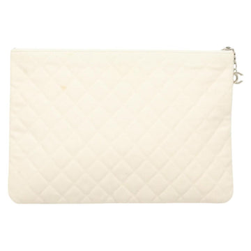 CHANEL Matelasse Clutch Bag Canvas White Silver CC Auth bs27077V - 0