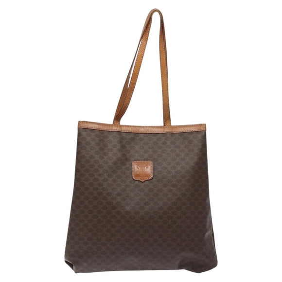CELINE Macadam Canvas Tote Bag PVC Leather Brown Gold Auth bs27082