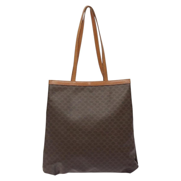 CELINE Macadam Canvas Tote Bag PVC Leather Brown Gold Auth bs27082