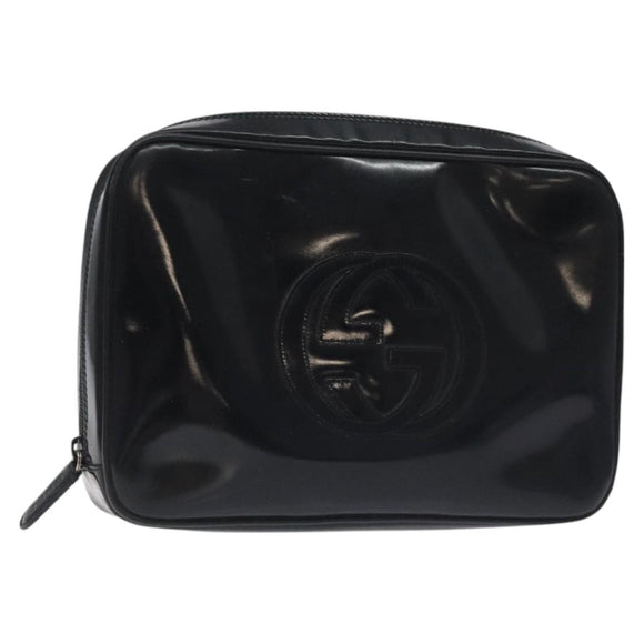 GUCCI Soho Clutch Bag Enamel Black Silver Auth bs27084