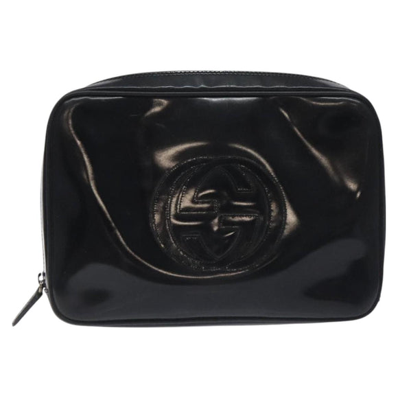 GUCCI Soho Clutch Bag Enamel Black Silver Auth bs27084