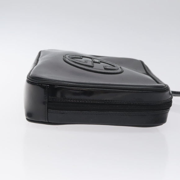GUCCI Soho Clutch Bag Enamel Black Silver Auth bs27084