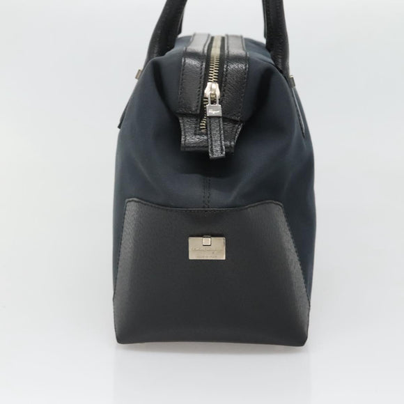 Salvatore Ferragamo Hand Bag Nylon Leather Black Silver Auth bs27088