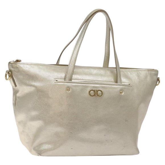 Salvatore Ferragamo Hand Bag Leather Champagne Gold Gold Auth bs27089