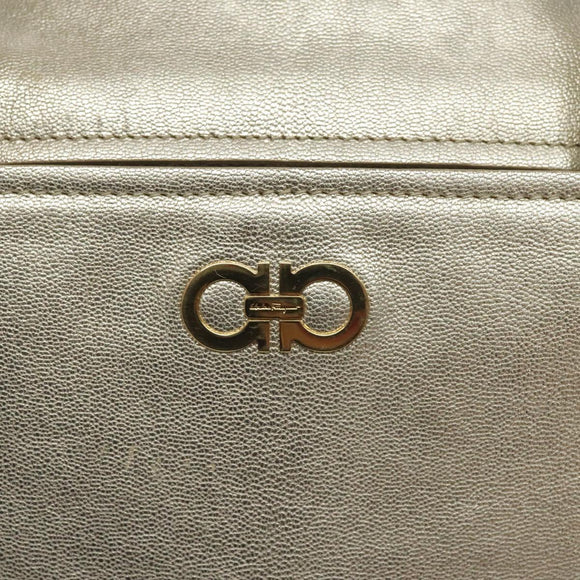 Salvatore Ferragamo Hand Bag Leather Champagne Gold Gold Auth bs27089