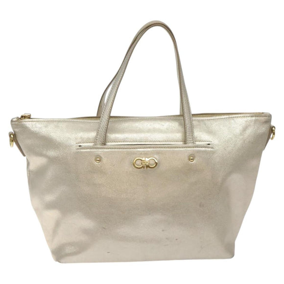 Salvatore Ferragamo Hand Bag Leather Champagne Gold Gold Auth bs27089