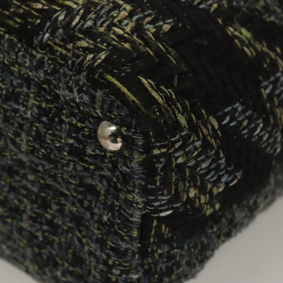 CHANEL Tote Bag Tweed Black Silver CC Auth bs27090