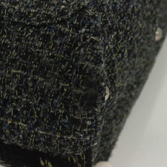 CHANEL Tote Bag Tweed Black Silver CC Auth bs27090