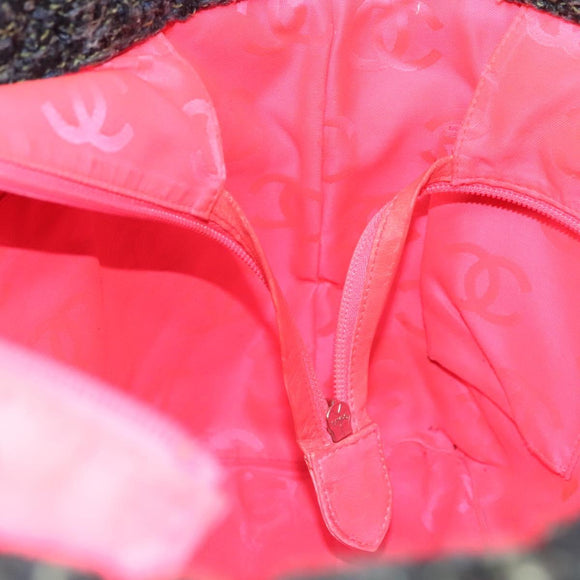 CHANEL Tote Bag Tweed Black Silver CC Auth bs27090