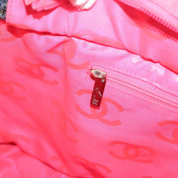 CHANEL Tote Bag Tweed Black Silver CC Auth bs27090