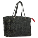 CHANEL Tote Bag Tweed Black Silver CC Auth bs27090-1