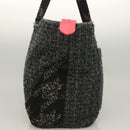 CHANEL Tote Bag Tweed Black Silver CC Auth bs27090-3