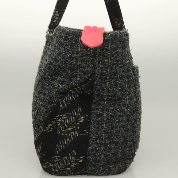 CHANEL Tote Bag Tweed Black Silver CC Auth bs27090