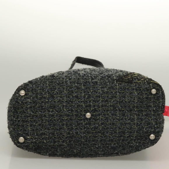 CHANEL Tote Bag Tweed Black Silver CC Auth bs27090