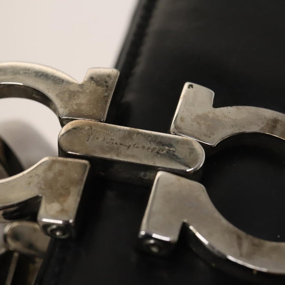 Salvatore Ferragamo Gancini Shoulder Bag Leather Black Silver Auth bs27093