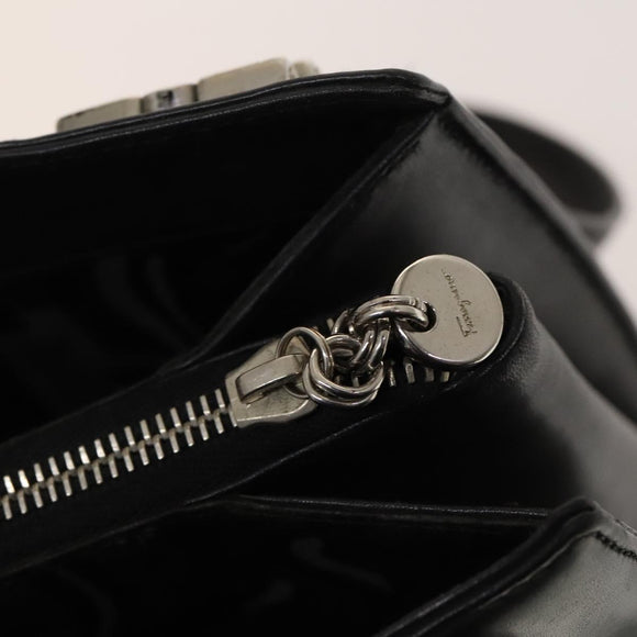 Salvatore Ferragamo Gancini Shoulder Bag Leather Black Silver Auth bs27093