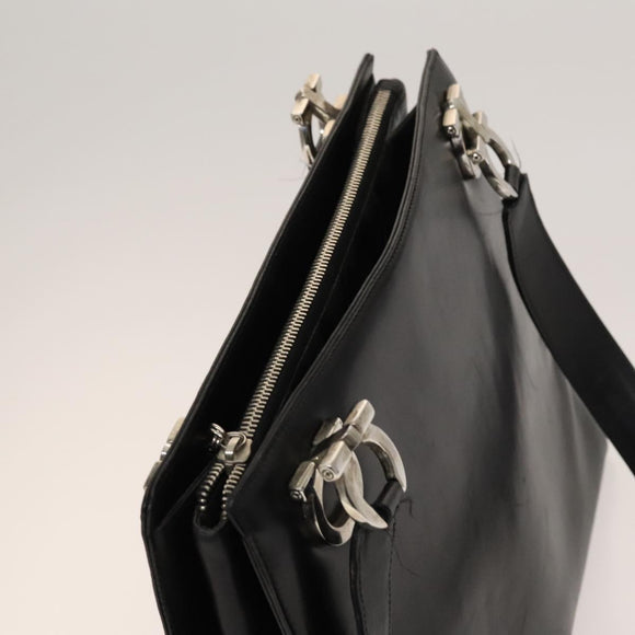 Salvatore Ferragamo Gancini Shoulder Bag Leather Black Silver Auth bs27093