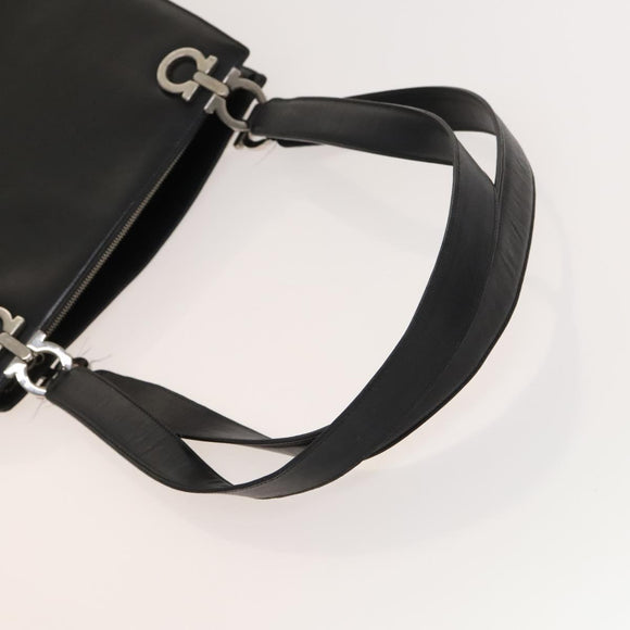 Salvatore Ferragamo Gancini Shoulder Bag Leather Black Silver Auth bs27093