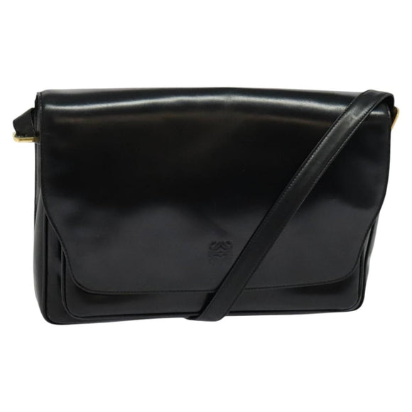 LOEWE Anagram Shoulder Bag Leather Black Gold Auth bs27097