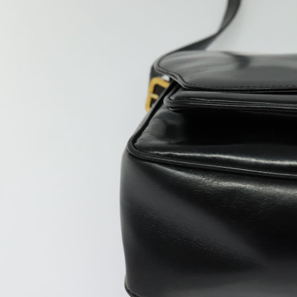 LOEWE Anagram Shoulder Bag Leather Black Gold Auth bs27097