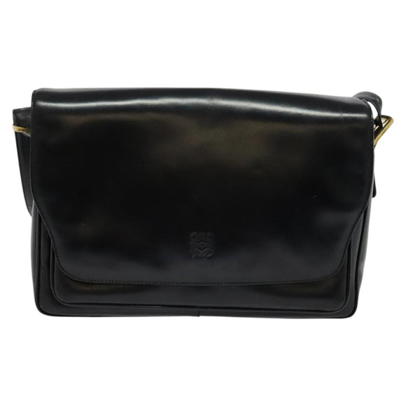 LOEWE Anagram Shoulder Bag Leather Black Gold Auth bs27097
