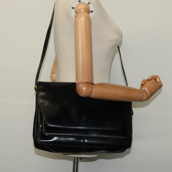 LOEWE Anagram Shoulder Bag Leather Black Gold Auth bs27097