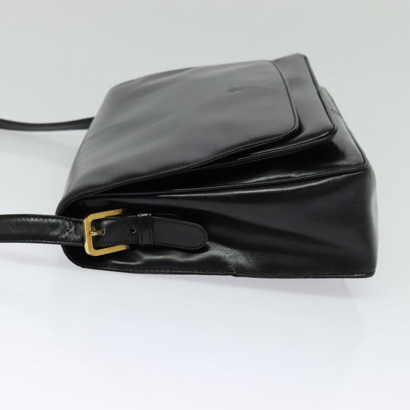 LOEWE Anagram Shoulder Bag Leather Black Gold Auth bs27097