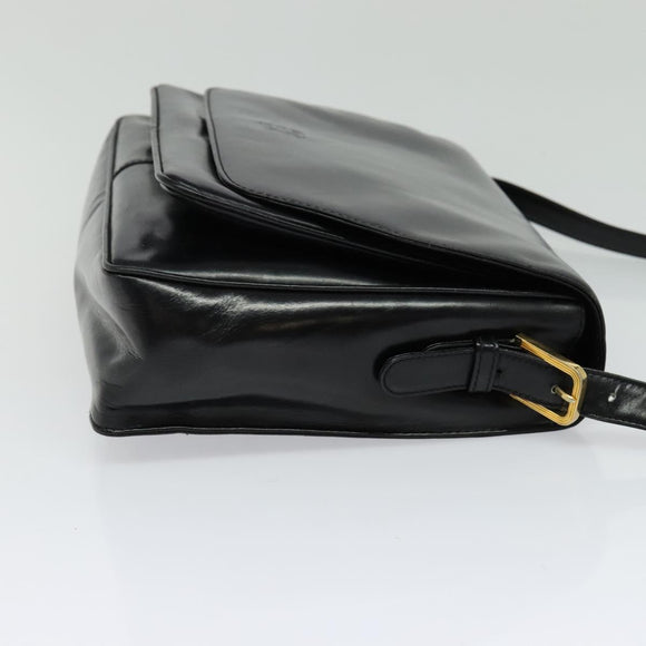 LOEWE Anagram Shoulder Bag Leather Black Gold Auth bs27097
