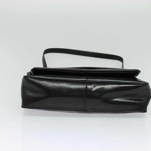 LOEWE Anagram Shoulder Bag Leather Black Gold Auth bs27097