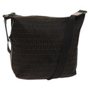 FENDI Zucchino Canvas Shoulder Bag Black Brown Auth bs27098-1