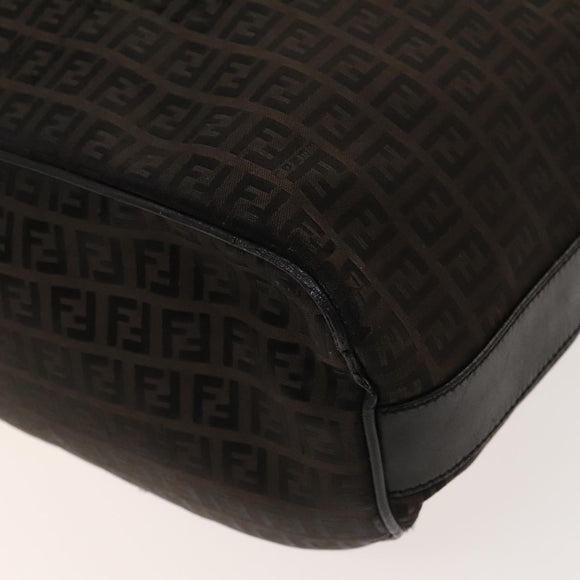 FENDI Zucchino Canvas Shoulder Bag Black Brown Auth bs27098