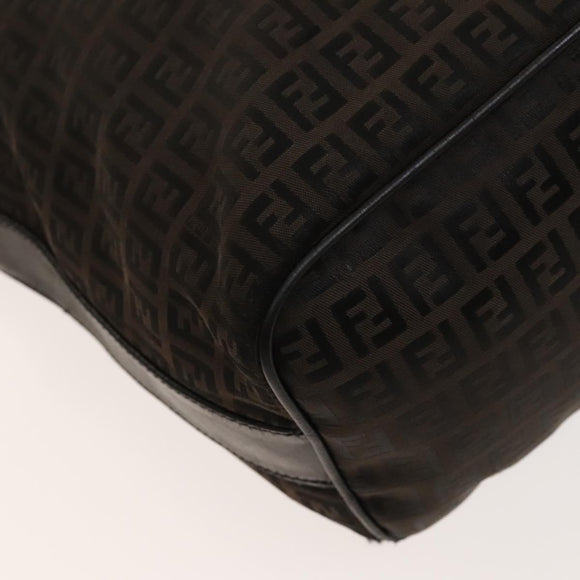 FENDI Zucchino Canvas Shoulder Bag Black Brown Auth bs27098