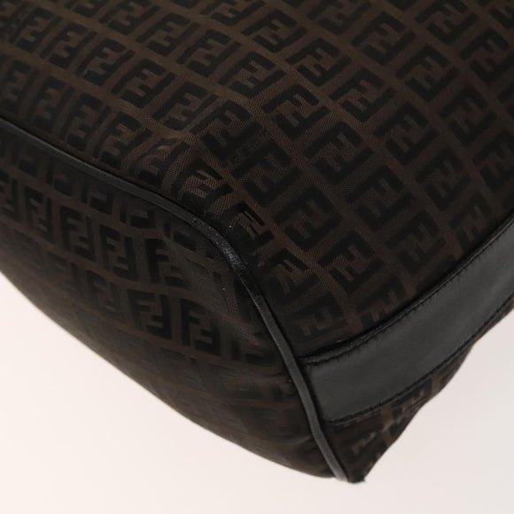 FENDI Zucchino Canvas Shoulder Bag Black Brown Auth bs27098