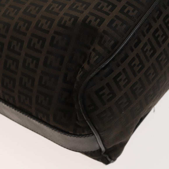 FENDI Zucchino Canvas Shoulder Bag Black Brown Auth bs27098