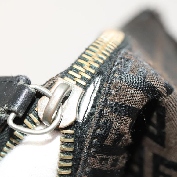 FENDI Zucchino Canvas Shoulder Bag Black Brown Auth bs27098