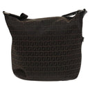 FENDI Zucchino Canvas Shoulder Bag Black Brown Auth bs27098-2