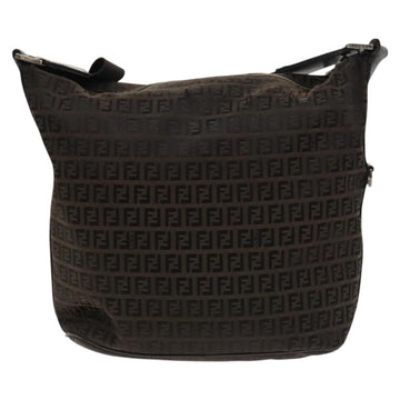 FENDI Zucchino Canvas Shoulder Bag Black Brown Auth bs27098 - 0