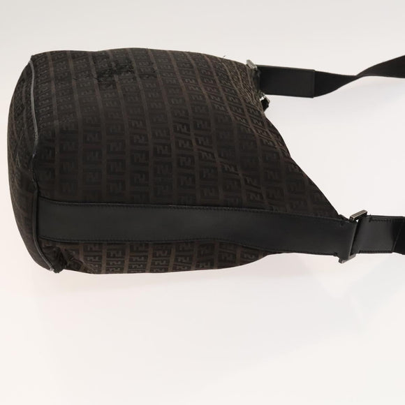 FENDI Zucchino Canvas Shoulder Bag Black Brown Auth bs27098