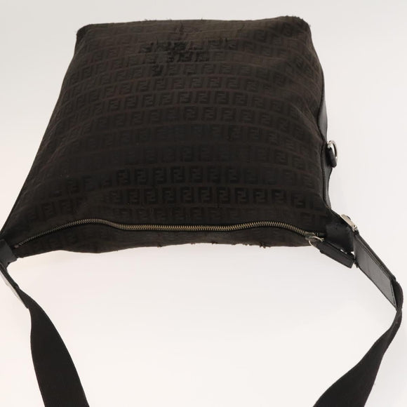 FENDI Zucchino Canvas Shoulder Bag Black Brown Auth bs27098