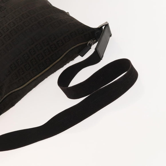 FENDI Zucchino Canvas Shoulder Bag Black Brown Auth bs27098