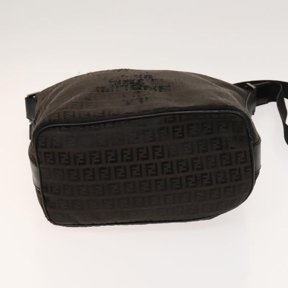 FENDI Zucchino Canvas Shoulder Bag Black Brown Auth bs27098