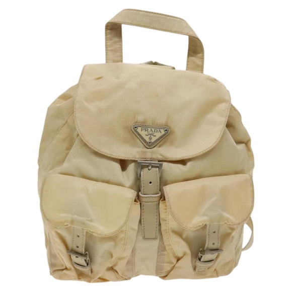PRADA Backpack Nylon Beige Silver Auth bs27129
