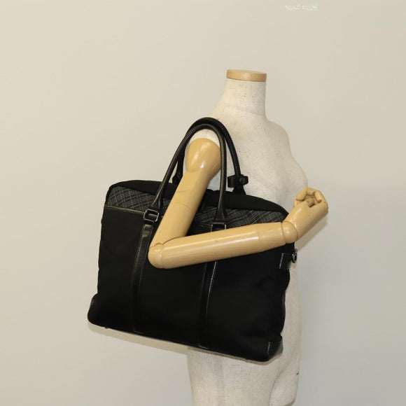 BURBERRY Black Label Business Bag Canvas Leather Black Silver Auth bs27132