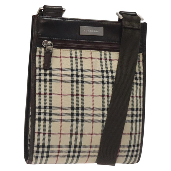 BURBERRY Nova Check Shoulder Bag Canvas Beige Silver Auth bs27133