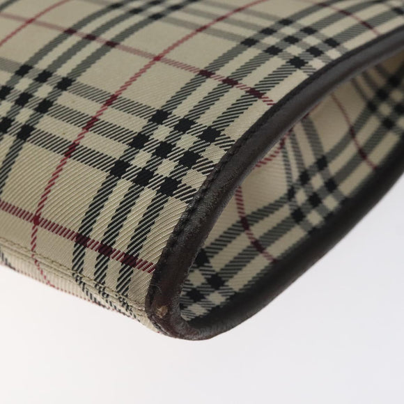 BURBERRY Nova Check Shoulder Bag Canvas Beige Silver Auth bs27133