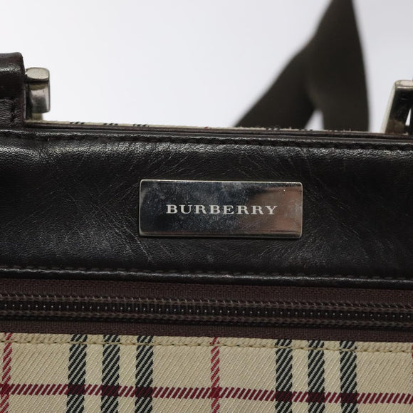 BURBERRY Nova Check Shoulder Bag Canvas Beige Silver Auth bs27133