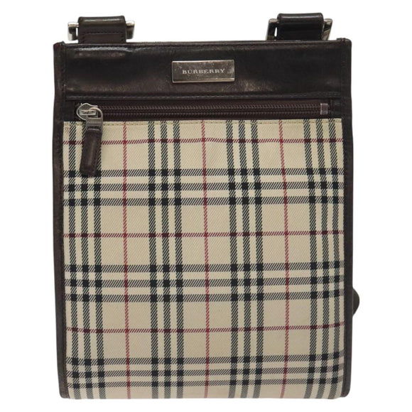 BURBERRY Nova Check Shoulder Bag Canvas Beige Silver Auth bs27133