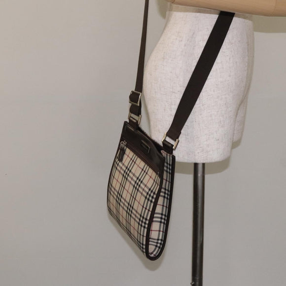 BURBERRY Nova Check Shoulder Bag Canvas Beige Silver Auth bs27133