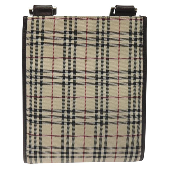 BURBERRY Nova Check Shoulder Bag Canvas Beige Silver Auth bs27133